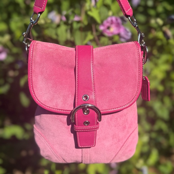 Vintage Y2K Rare Coach SoHo Convertible Suede Shoulder Bag  Pink - Picture 1 of 7